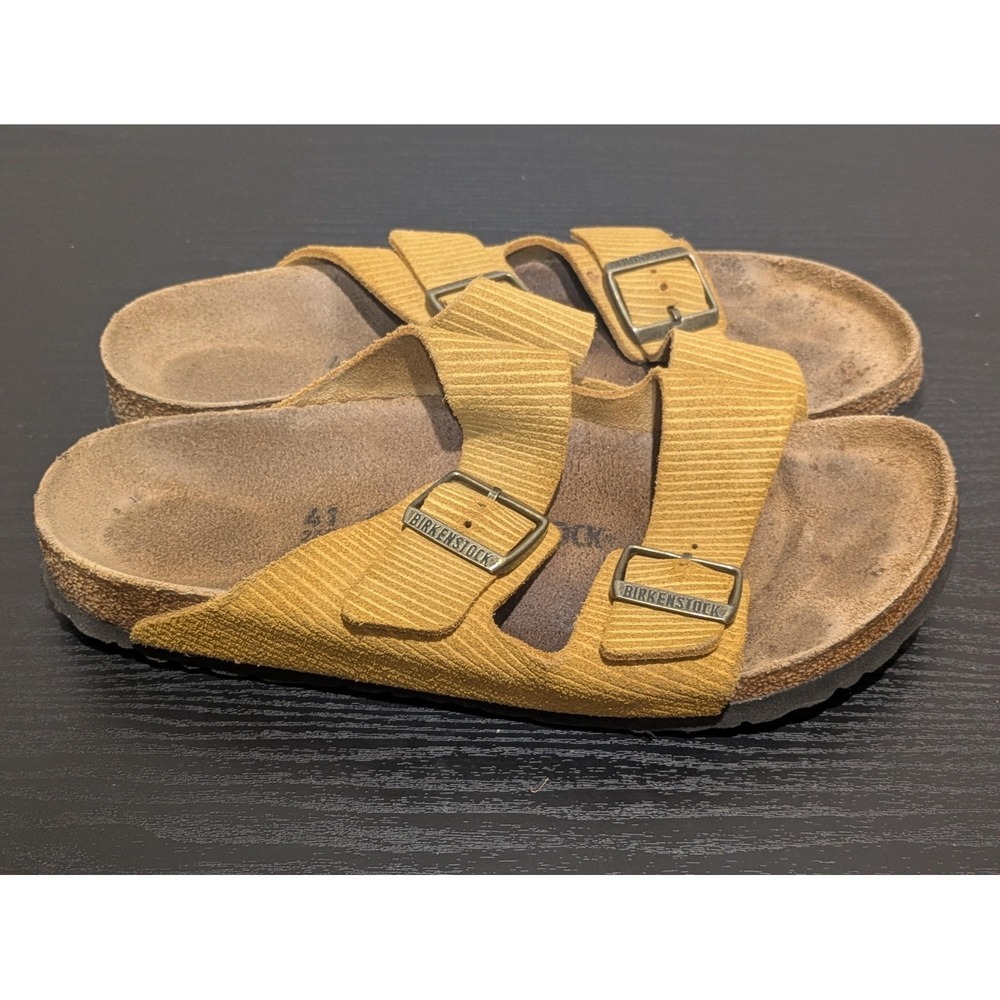 Birkenstock Arizona Sandals Shoes Mens Size 8.5 Yellow Suede Slide Cork Footbed